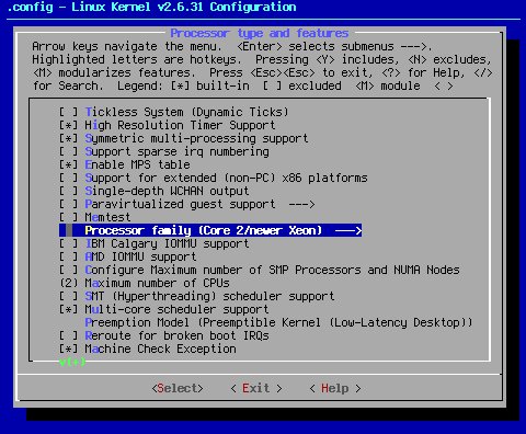 Menuconfig: Processor type and features