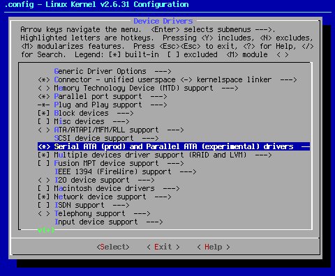 Menuconfig: Using SATA drivers