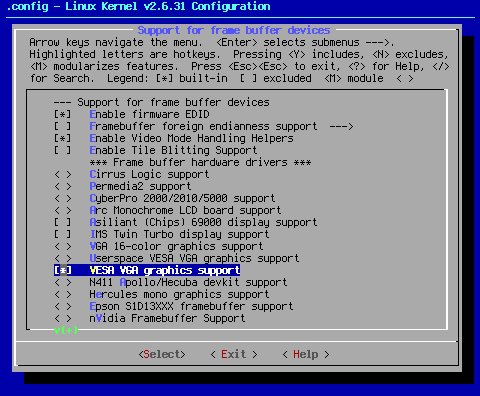 Menuconfig: VESA framebuffer turned on