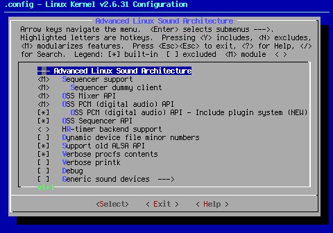 Menuconfig: Stsndard ALSA configuration