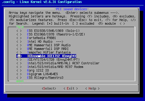 Menuconfig: PCI sound device driver configured as a module