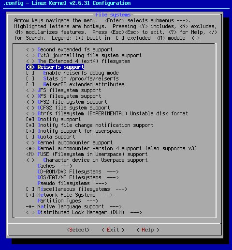 Menuconfig: Filesystem selection