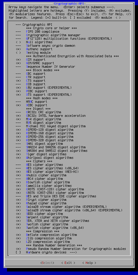 Cryptographic API menu