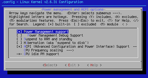 Power management and ACPI options; x86