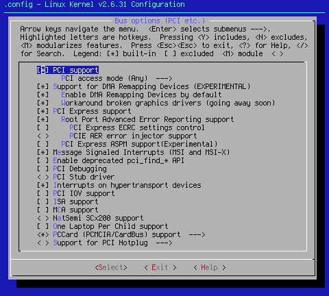 Bus options (PCI, etc.); x86